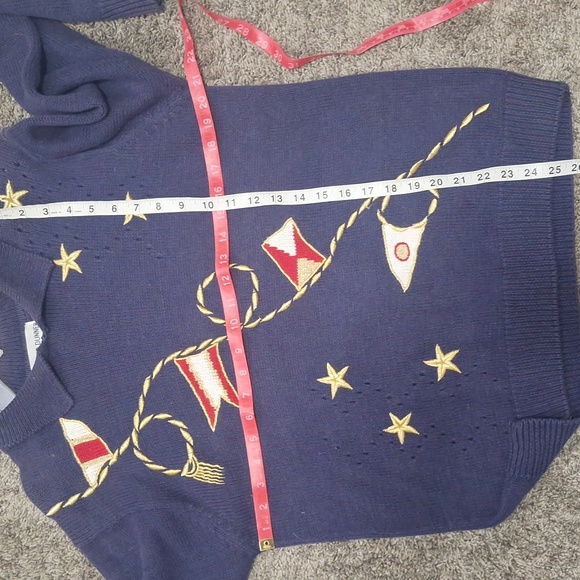 Alfred Dunner Crew Neck Sweater Festive Sailing Design-L-Stars Flags Embroidery - Picture 4 of 7